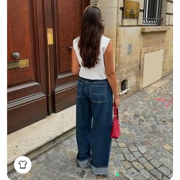 Zara WIDE LEG HIGH WAIST TURNED UP JEANS Blue - Picture 5 of 16